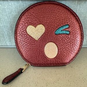 Coach emoji leather zippered coin pouch EUC